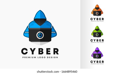Ciberagente, agente secreto, hacker. Hombre misterioso con traje negro con la máscara sobre fondo blanco. Icono de agente de servicio secreto. Incognito. encubierto.