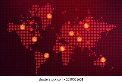 Cyber attack background with map of the world. Hacking concept illustration