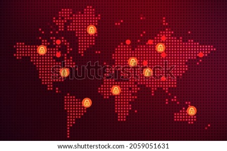 Cyber attack background with map of the world. Hacking concept illustration