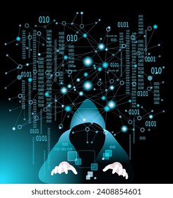 Cyber attack business concept. Anonymous hacker at the laptop computer Internet security. Darknet and cyber security concept. Data thief. Internet fraud.