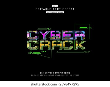 cyber attack colorful modern retro futuristic chrome text effect with panel hud