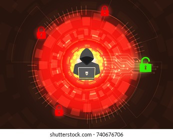 Cyber attack concept, Hacker unlock padlock on digital background 