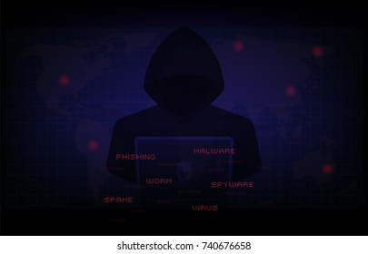 Cyber attack concept, Hacker at work with user interface

