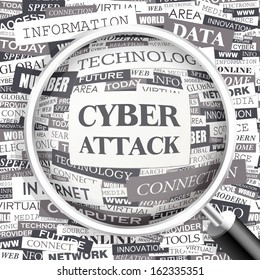 CYBER ATTACK. Concept illustration. Graphic tag collection. Word cloud collage. Vector illustration.
