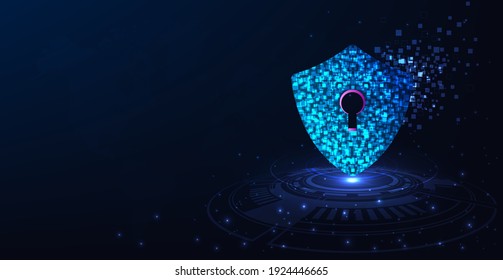 Cyber attack concept.The shield symbol was destroyed. Notification about threat of cyber attack, cybercrime concept.