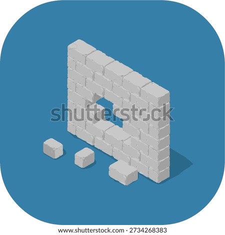 Cyber Attack Damaged Firewall Brick Wall Masonry Color Illustration Icon Vector