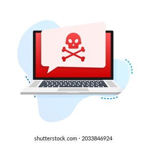 Ataque cibernético. Suplantación de datos con anzuelo de pesca, laptop, seguridad de internet. Ilustración de material vectorial