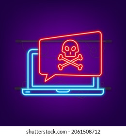 Cyberangriff. DatenPhishing mit Angelhaken, Laptop, Internetsicherheit. Neonsymbol. Vektorgrafik