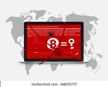 Cyber Attack Hack Petya Ransomware Encrypted File And Lock Computer. Vector Illustration Concept.