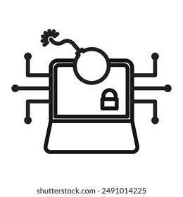 Icono de ciberataque Logo de Vector de arte de línea negra