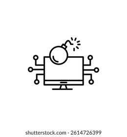 Cyber attack icon black and white vector sign