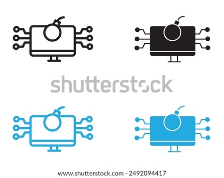 Cyber attack icon black and white vector outline sign