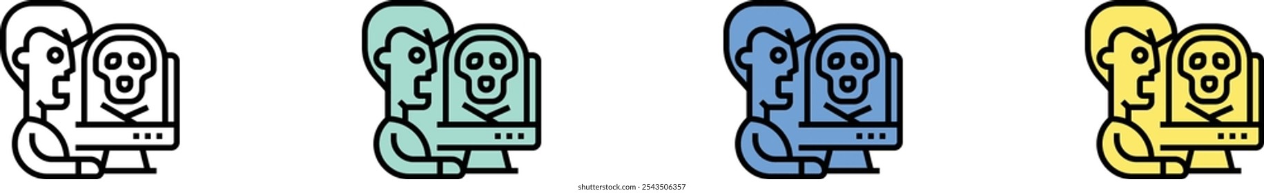 cyber attack icon. Outline, Green, Blue and Yellow Style Design Isolated On White Background