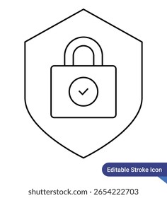 Ícone de ataque cibernético - estilo de contorno, ícone de traçado editável vetor estilizado mostrando ataque cibernético ou tentativa de hacking em sistemas digitais