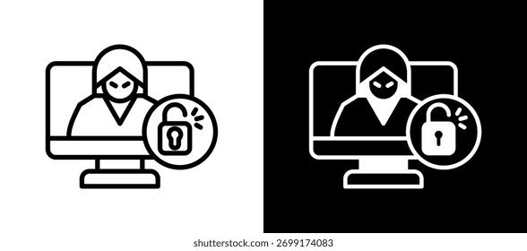 Cyber Attack Icon whiteblack Vector Illustration