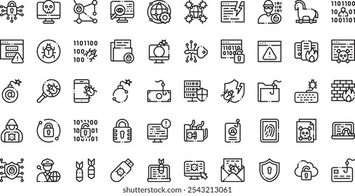 Iconos de ataque cibernético Colección de iconos vectoriales de alta calidad con trazo editable. Ideal para Profesional y Proyectos Creativos.