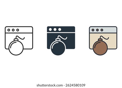 cyber attack icons isolated on White Background. Flat style design