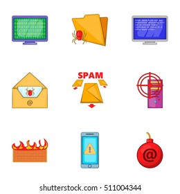 Cyber attack icons set. Cartoon illustration of 9 cyber attack vector icons for web