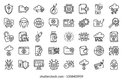 Cyber Attack Icons Set. Outline Set Of Cyber Attack Vector Icons For Web Design Isolated On White Background