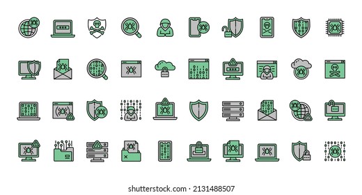 Cyber attack icons set outline vector. Virus bug. Computer cyber