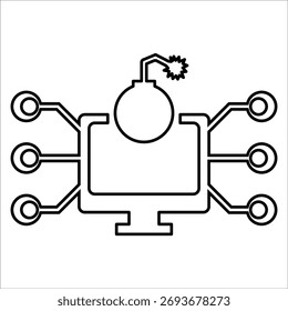 Iconos de ataque cibernético. Ilustración vectorial de línea simple