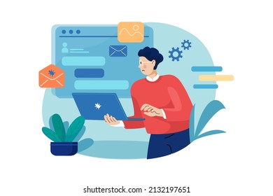Cyber Attack Illustration concept. Flat illustration isolated on white background.