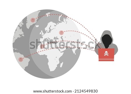 Cyber Attack illustration. The hacker hacks apps, websites, accounts. Vector in flat design