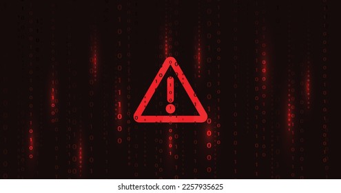  Cyber attack and Information leak concept. Attention warning attacker alert sign with exclamation mark and code on dark red background.Security protection Concept. vector illustration.	