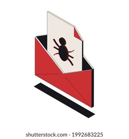 Icono isométrico de ataque cibernético con ilustración de vector de correo electrónico infectado