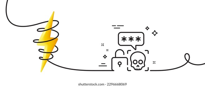 Cyber attack line icon. Continuous one line with curl. Ransomware threat sign. Password cracking symbol. Cyber attack single outline ribbon. Loop curve with energy. Vector