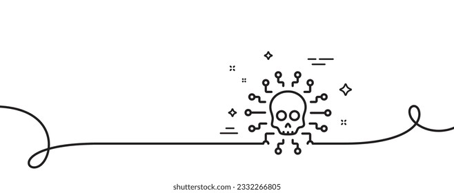 Symbol der Cyber-Angriffslinie. Kontinuierlich eine Linie mit curl. Ransomware-Gefahrenzeichen. Hacker-Netzwerksymbol. Cyber-Angriff einzelne Rahmenband. Loop-Kurve Muster. Vektorgrafik