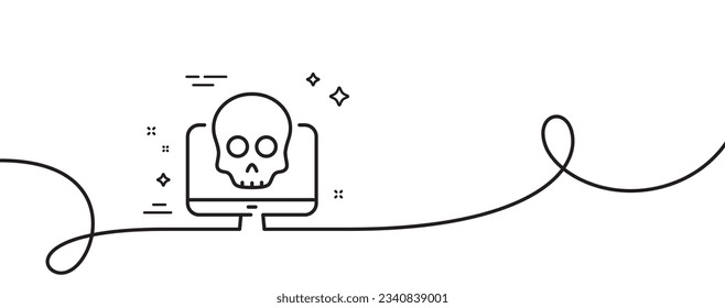 Cyber attack line icon. Continuous one line with curl. Ransomware threat sign. Computer phishing virus symbol. Cyber attack single outline ribbon. Loop curve pattern. Vector