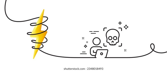 Cyber attack line icon. Continuous one line with curl. Ransomware threat sign. Computer phishing virus symbol. Cyber attack single outline ribbon. Loop curve with energy. Vector