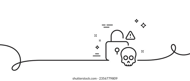 Cyber attack line icon. Continuous one line with curl. Ransomware threat sign. Password cracking symbol. Cyber attack single outline ribbon. Loop curve pattern. Vector