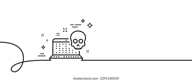 Cyber attack line icon. Continuous one line with curl. Ransomware threat sign. Computer phishing virus symbol. Cyber attack single outline ribbon. Loop curve pattern. Vector