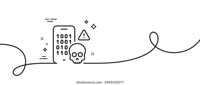 Cyber attack line icon. Continuous one line with curl. Ransomware threat sign. Phone hacking symbol. Cyber attack single outline ribbon. Loop curve pattern. Vector