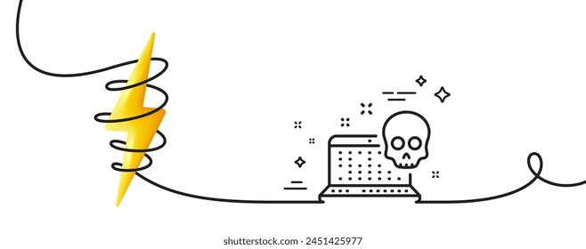 Cyber attack line icon. Continuous one line with curl. Ransomware threat sign. Computer phishing virus symbol. Cyber attack single outline ribbon. Loop curve with energy. Vector