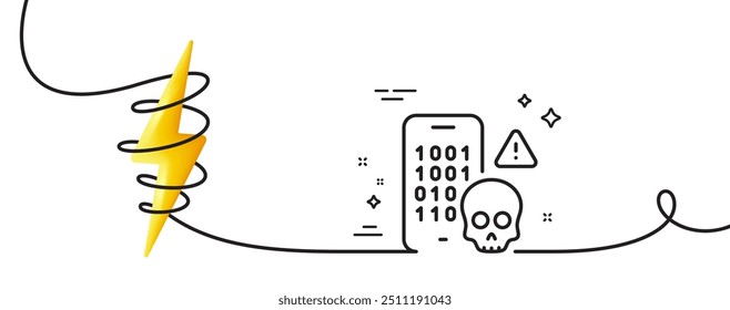 Cyber attack line icon. Continuous one line with curl. Ransomware threat sign. Phone hacking symbol. Cyber attack single outline ribbon. Loop curve with energy. Vector