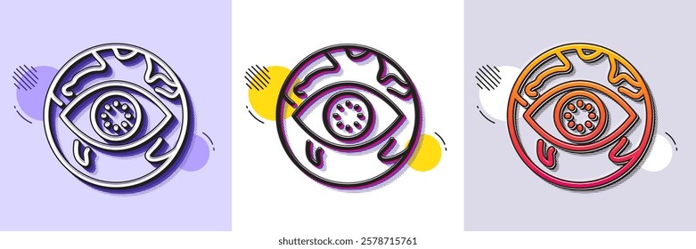 Cyber attack line icon. Halftone dotted pattern. Gradient icon with grain shadow. Web protection sign. Internet phishing symbol. Line cyber attack icon. Various designs. Vector