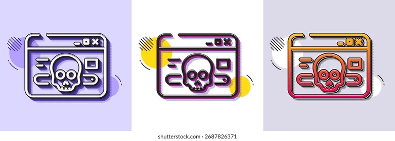 Cyber attack line icon. Halftone dotted pattern. Gradient icon with grain shadow. Web protection sign. Internet website phishing symbol. Line cyber attack icon. Various designs. Vector