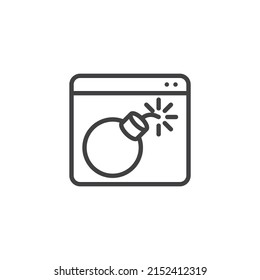 Symbol der Cyber-Angriffslinie. lineares Stilzeichen für mobiles Konzept und Webdesign. Vektorsymbol für Webseiten und Bomben Symbol, Logo-Abbildung. Vektorgrafik
