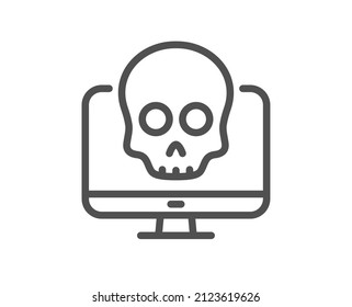 Cyber attack line icon. Ransomware threat sign. Computer phishing virus symbol. Quality design element. Linear style cyber attack icon. Editable stroke. Vector