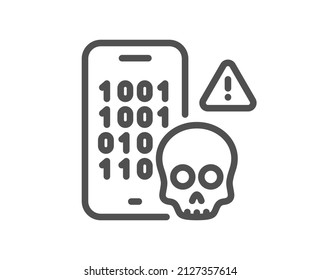 Cyber attack line icon. Ransomware threat sign. Phone hacking symbol. Quality design element. Linear style cyber attack icon. Editable stroke. Vector