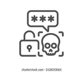 Cyber attack line icon. Ransomware threat sign. Password cracking symbol. Quality design element. Linear style cyber attack icon. Editable stroke. Vector