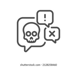 Cyber attack line icon. Ransomware threat sign. Hacker skull chat symbol. Quality design element. Linear style cyber attack icon. Editable stroke. Vector