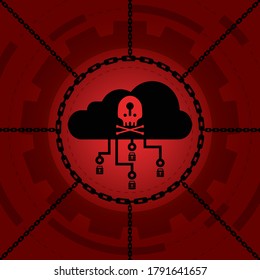 Cyber attack malware wannacry or maze ransomware virus encrypted files and lock on cloud computer concept. Hacker is offering key to unlock data for money. Vector illustration of security technology