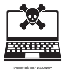 Cyber Attack on laptop concept, Online security and protection, criminal hacker spies in internet. danger vector Icon