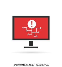 Cyber Attack On Personal Computer Or Virus Spread. Concept Of Spyware Encrypted For Ransom And Public System Hacking. Flat Style Trend Modern Logotype Graphic Design Isolated On White Background