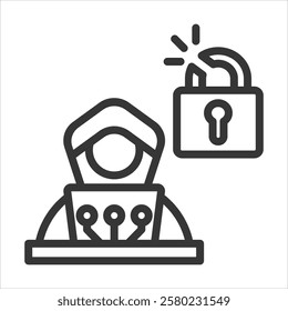 Cyber Attack Outline Icon Vector Illustration