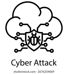 Cyber Attack Outline Style. Vector Illustration For Graphic Design